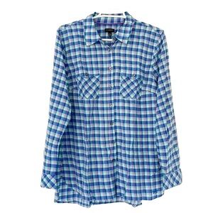 TALBOTS shirt size M blue purple plaid cotton button down longsleeve